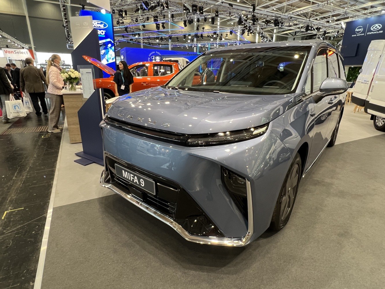 Sleek front end with narrow LED headlights and a modern, sculpted bumper.
