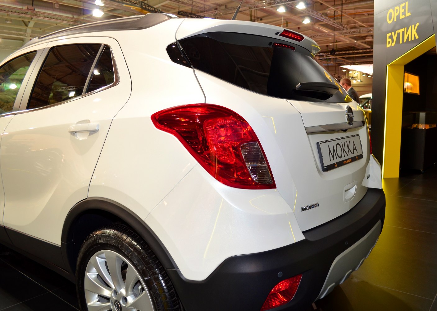Rear view with distinct tail light and tinted rear window