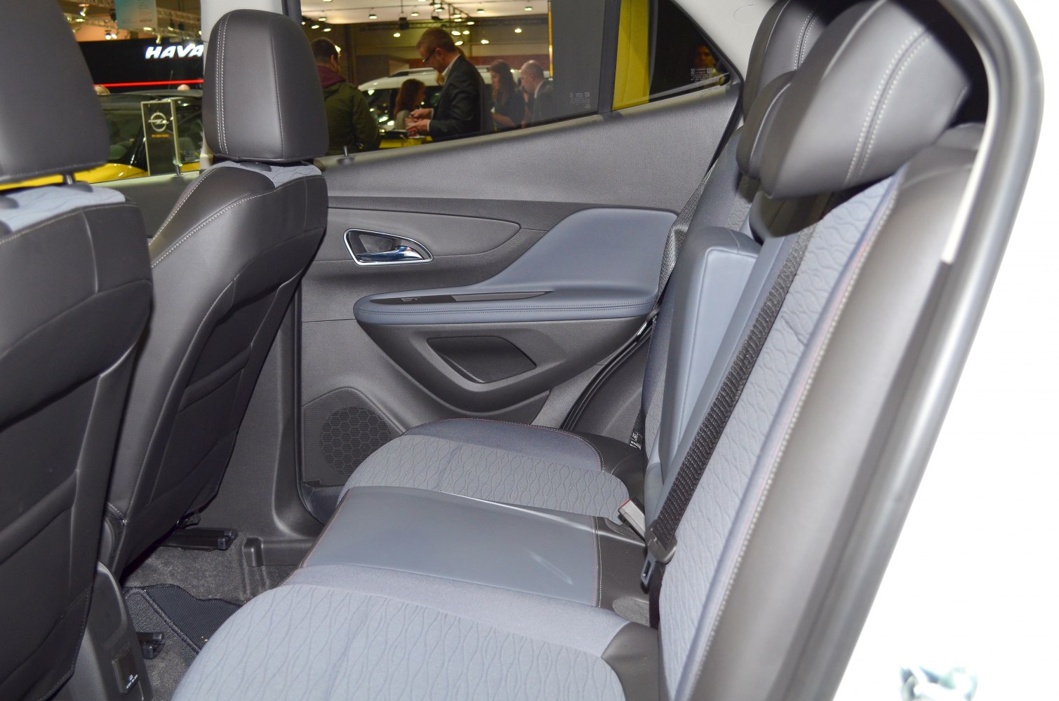 Rear seat area with two-tone upholstery and door panel