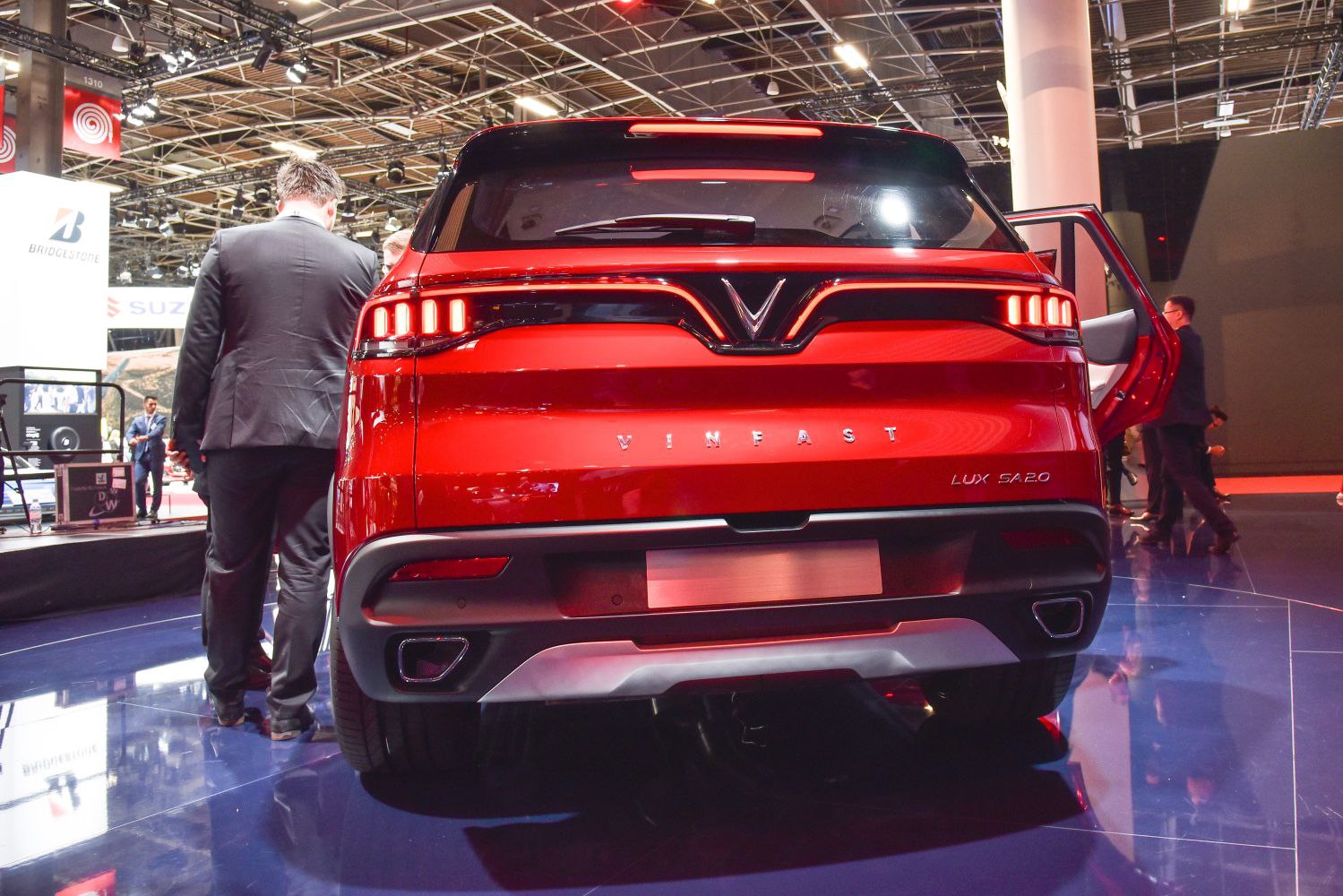 Rear view with LED taillights and dual exhaust outlets