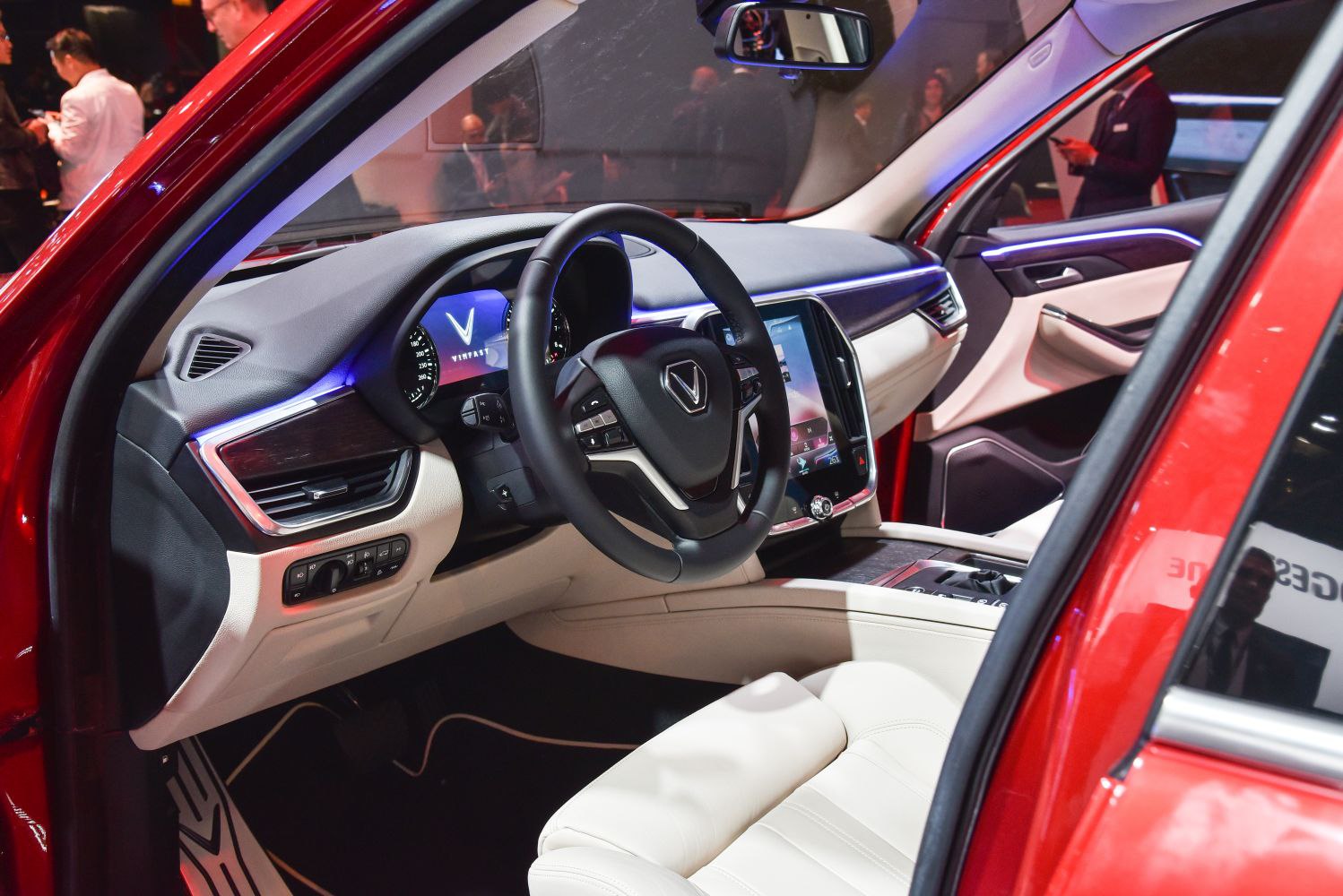 Digital instrument cluster and touchscreen infotainment in VINFast car interior