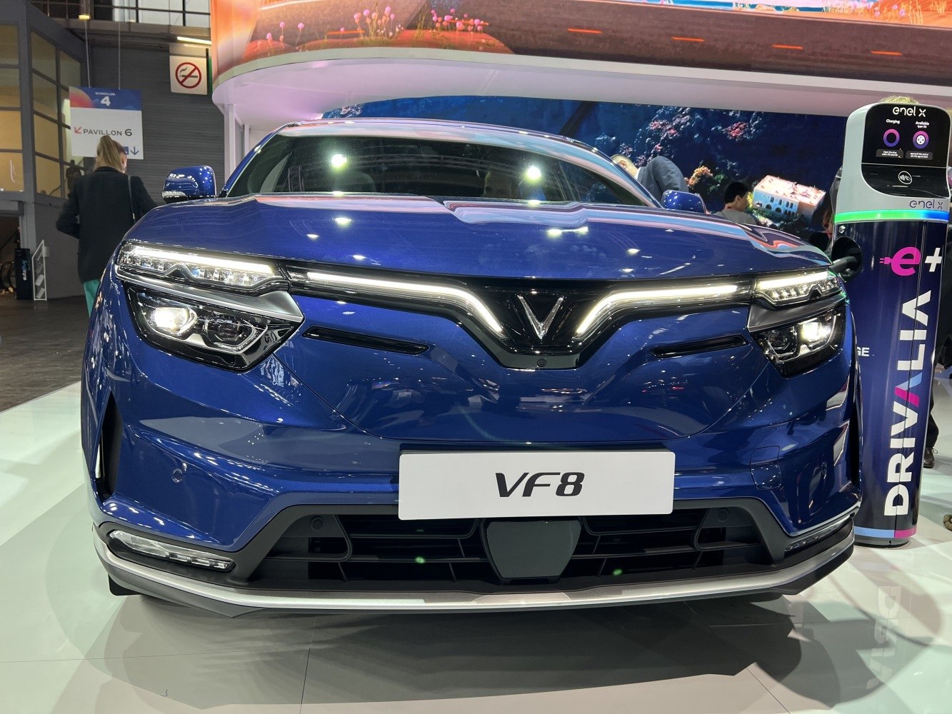 Front view with LED headlights and sleek grille