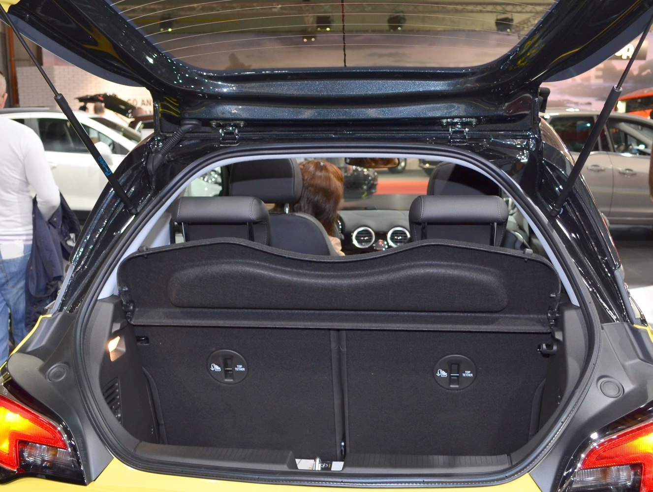 Open hatchback trunk with rear seats and parcel shelf visible