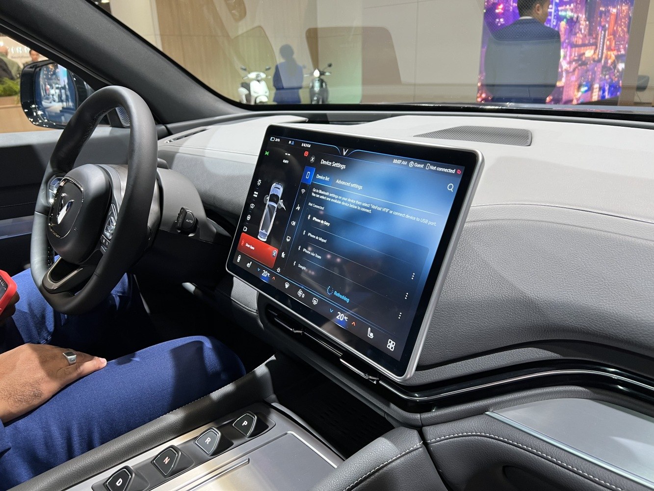 Large digital touchscreen and modern dashboard with gear buttons