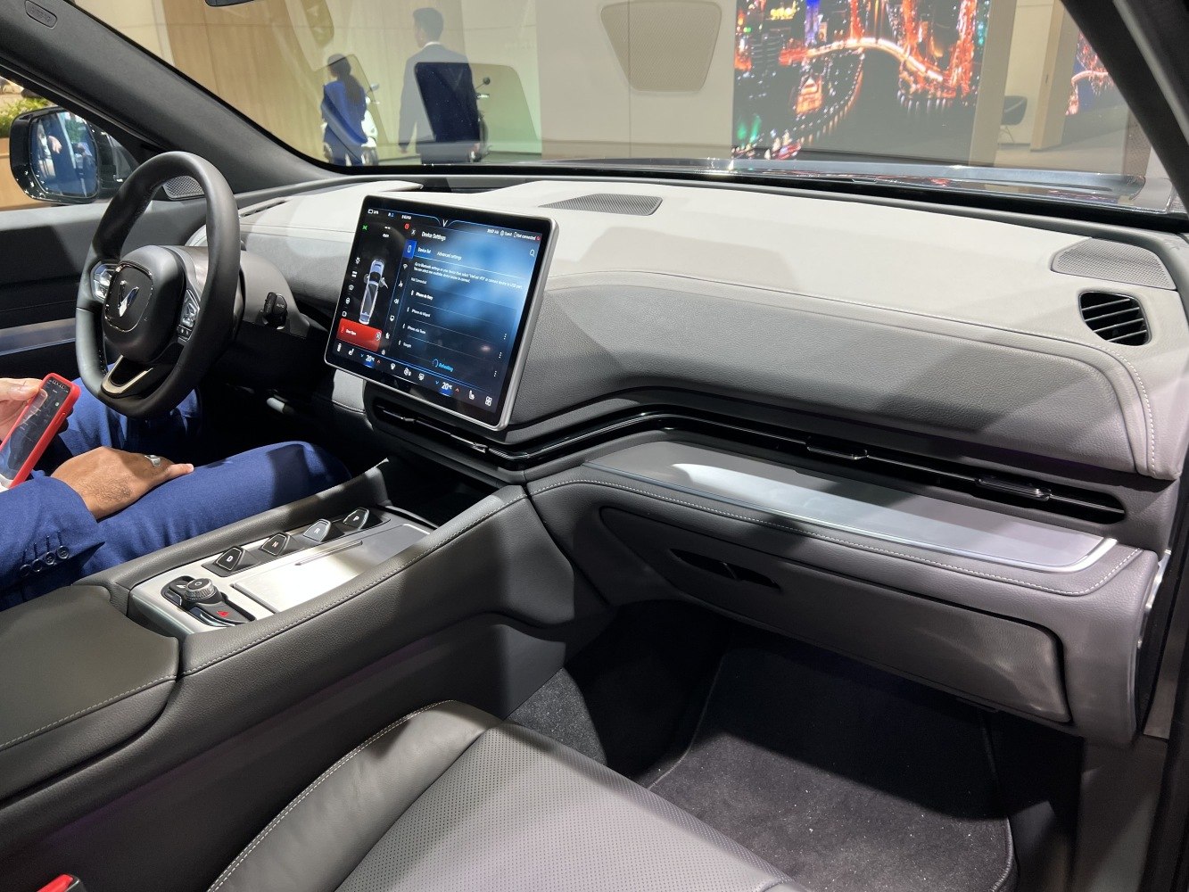 Modern dashboard with large touchscreen and premium materials
