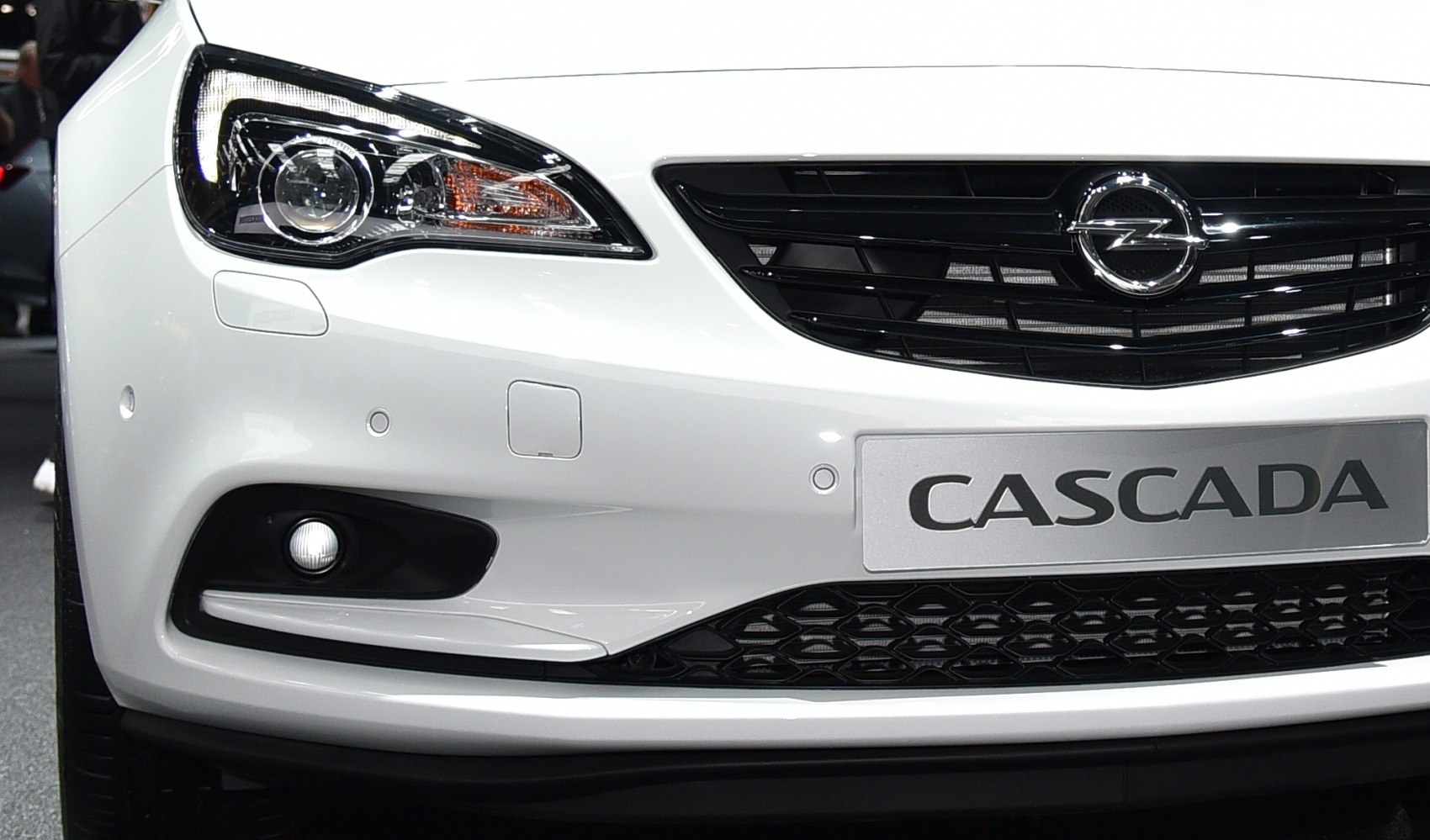 Close-up of front end with headlight, grille, and fog light
