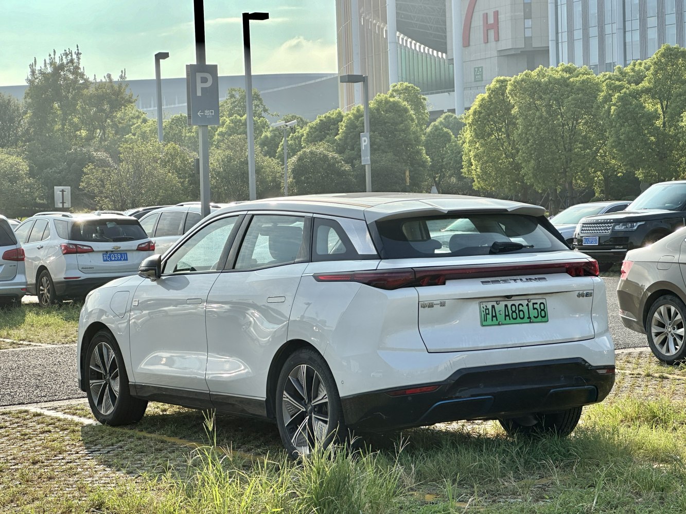 Rear view of electric SUV with modern tail lights and sleek rear profile