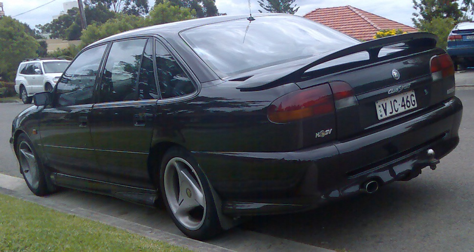 Rear view of HSV Clubsport with spoiler and sports wheels