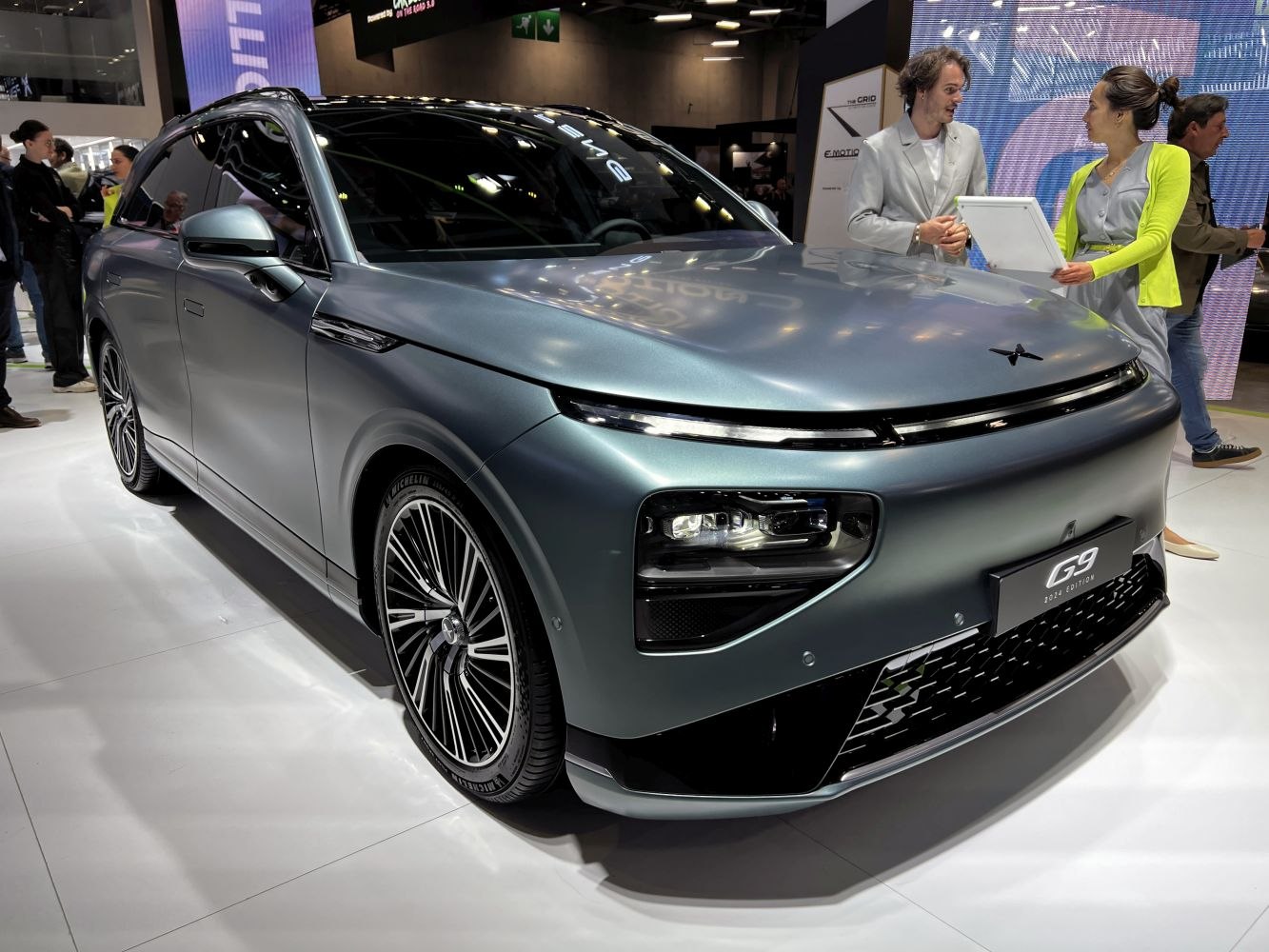 Sleek front fascia and modern alloy wheels of a luxury electric SUV