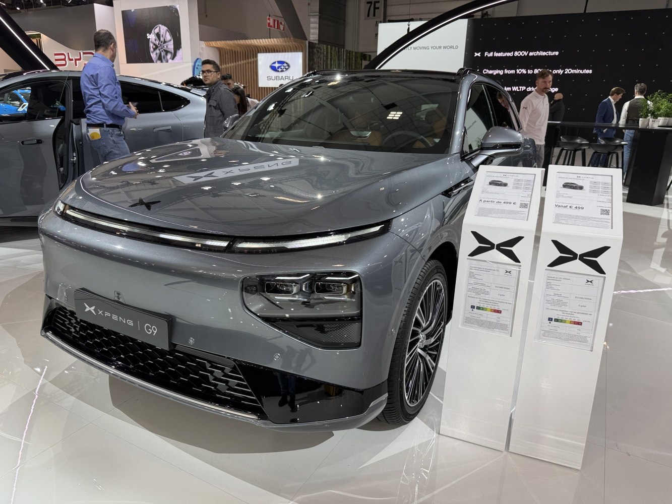 Front view of XPENG G9 with LED headlights and sleek front design