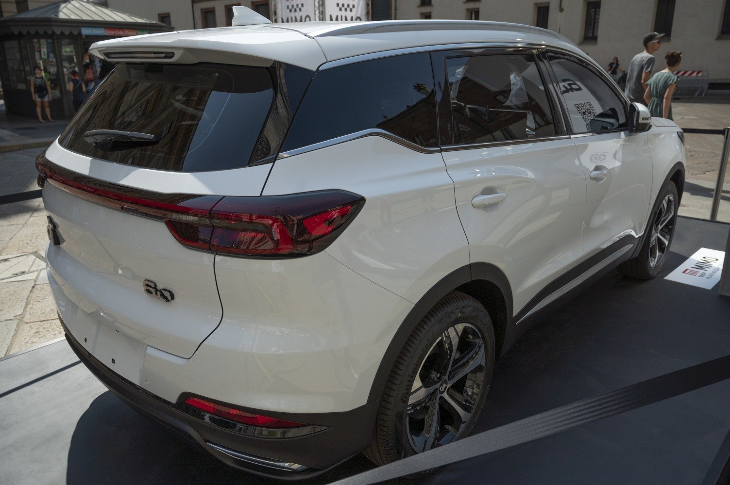 Rear view of SUV with sleek tail lights and tinted windows