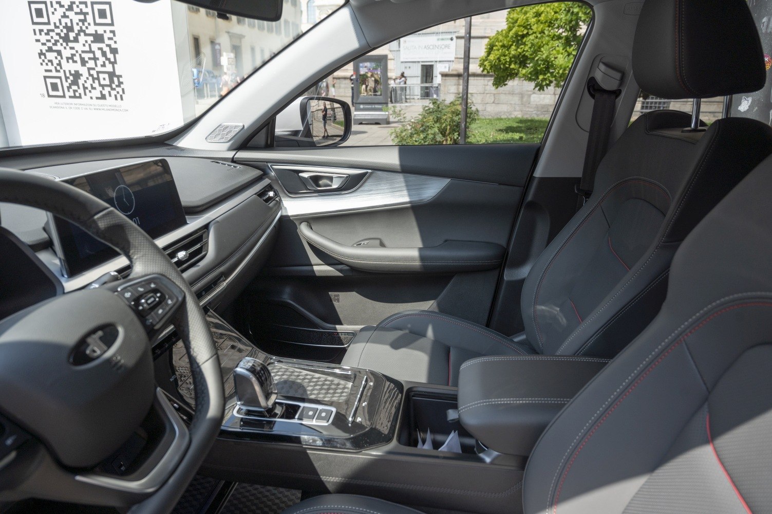 Modern car interior with touchscreen display and ergonomic seats