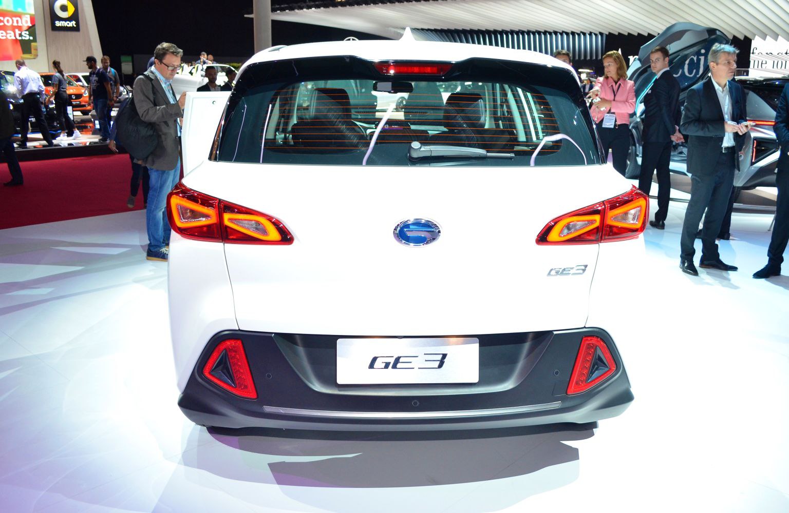 Rear view of electric SUV with unique taillight and bumper design