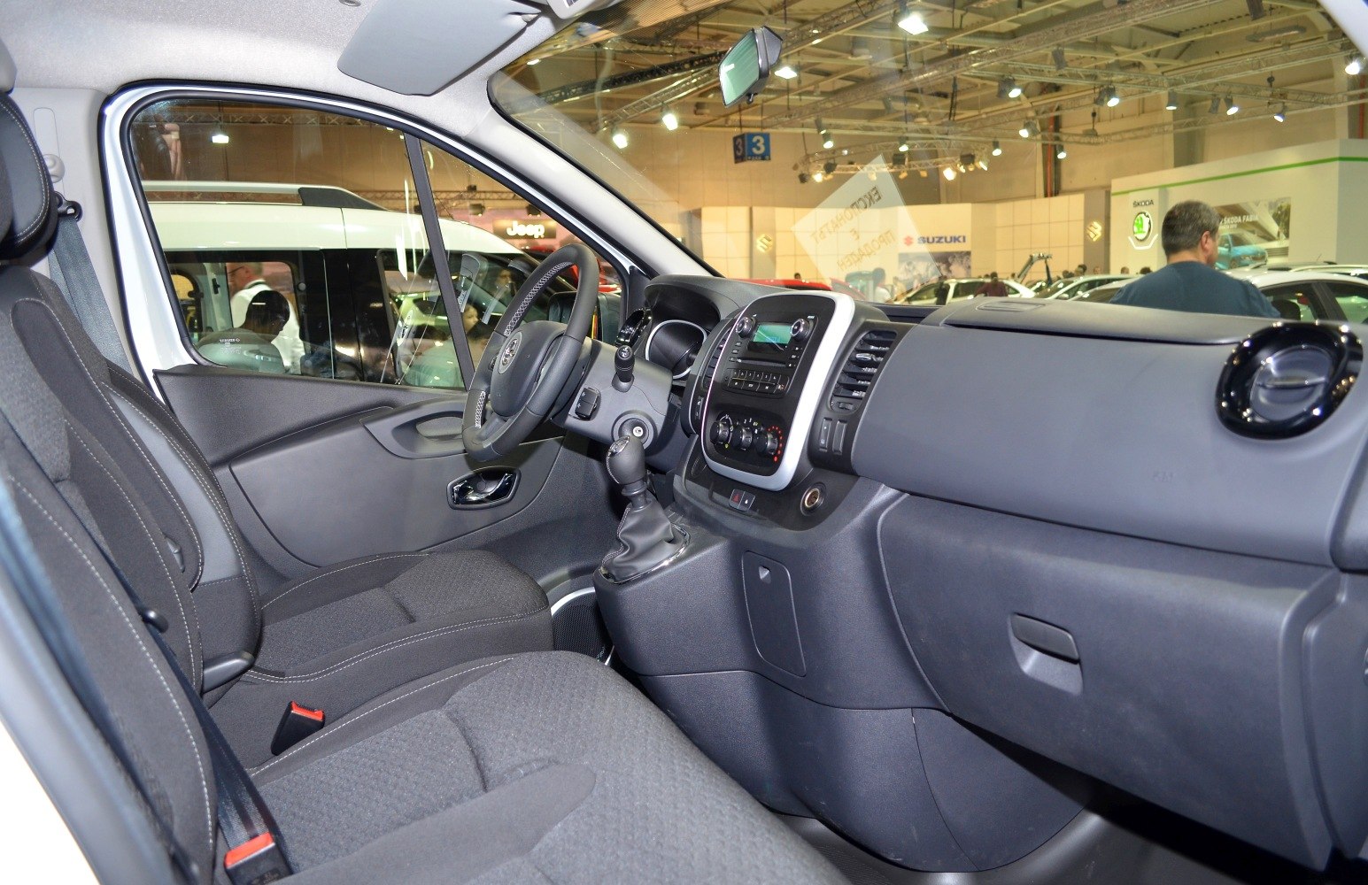 Van cabin dashboard and seating with manual gear shift
