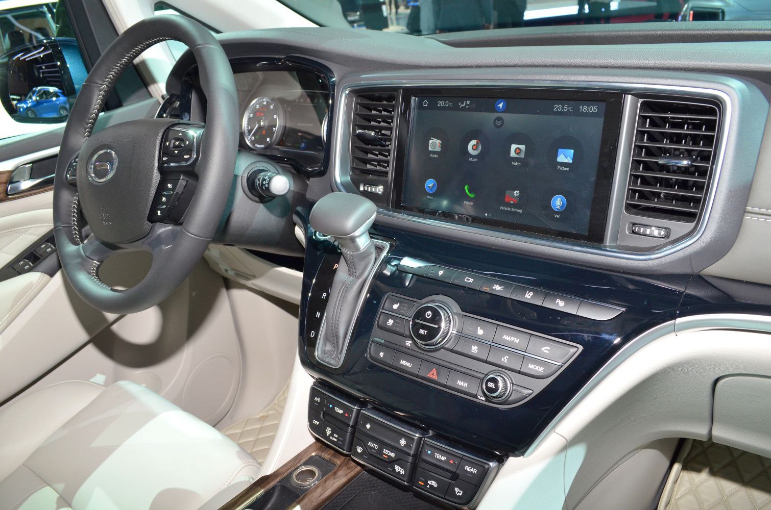 Dashboard with touchscreen infotainment and gear shifter