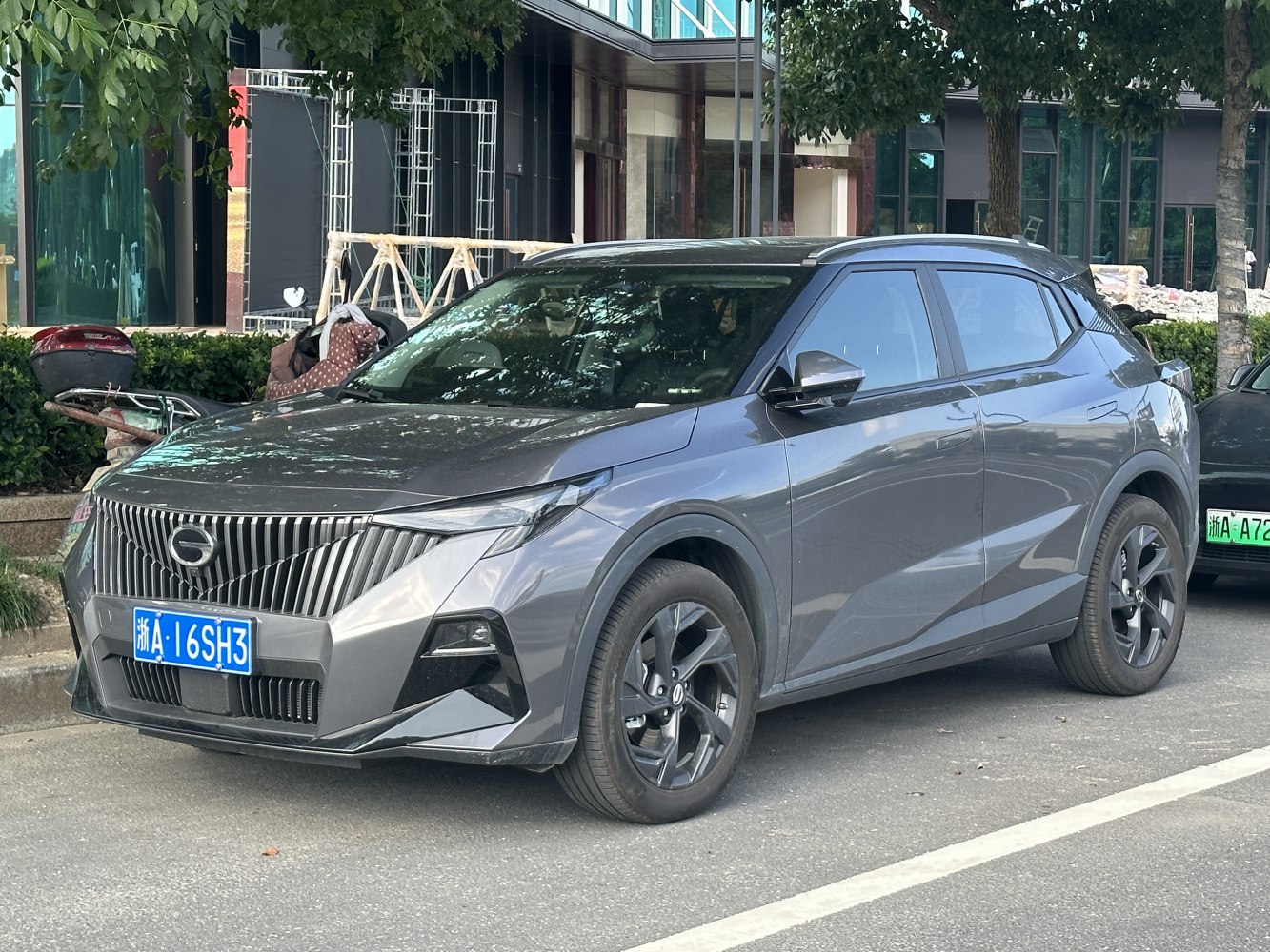 Bold front grille with sharp headlights and sleek side profile