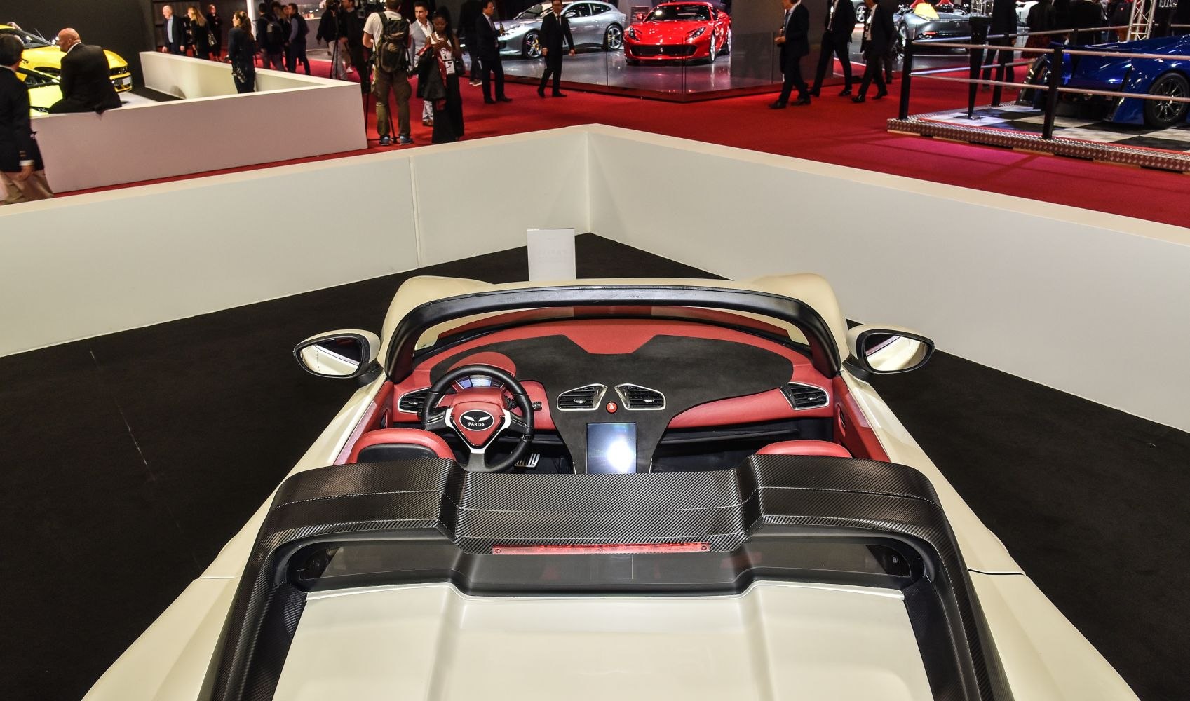Electric car interior with dashboard and steering wheel