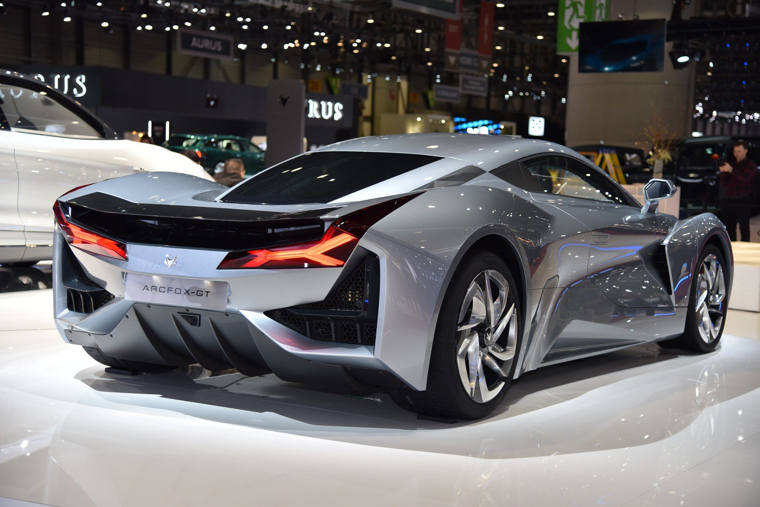 Futuristic rear and aerodynamic design with LED tail lights and diffuser