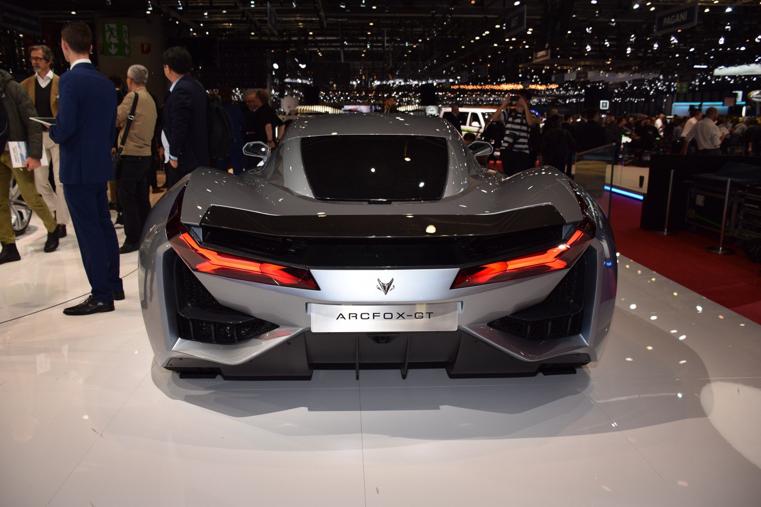 Rear view with aggressive taillights and aerodynamic rear diffuser