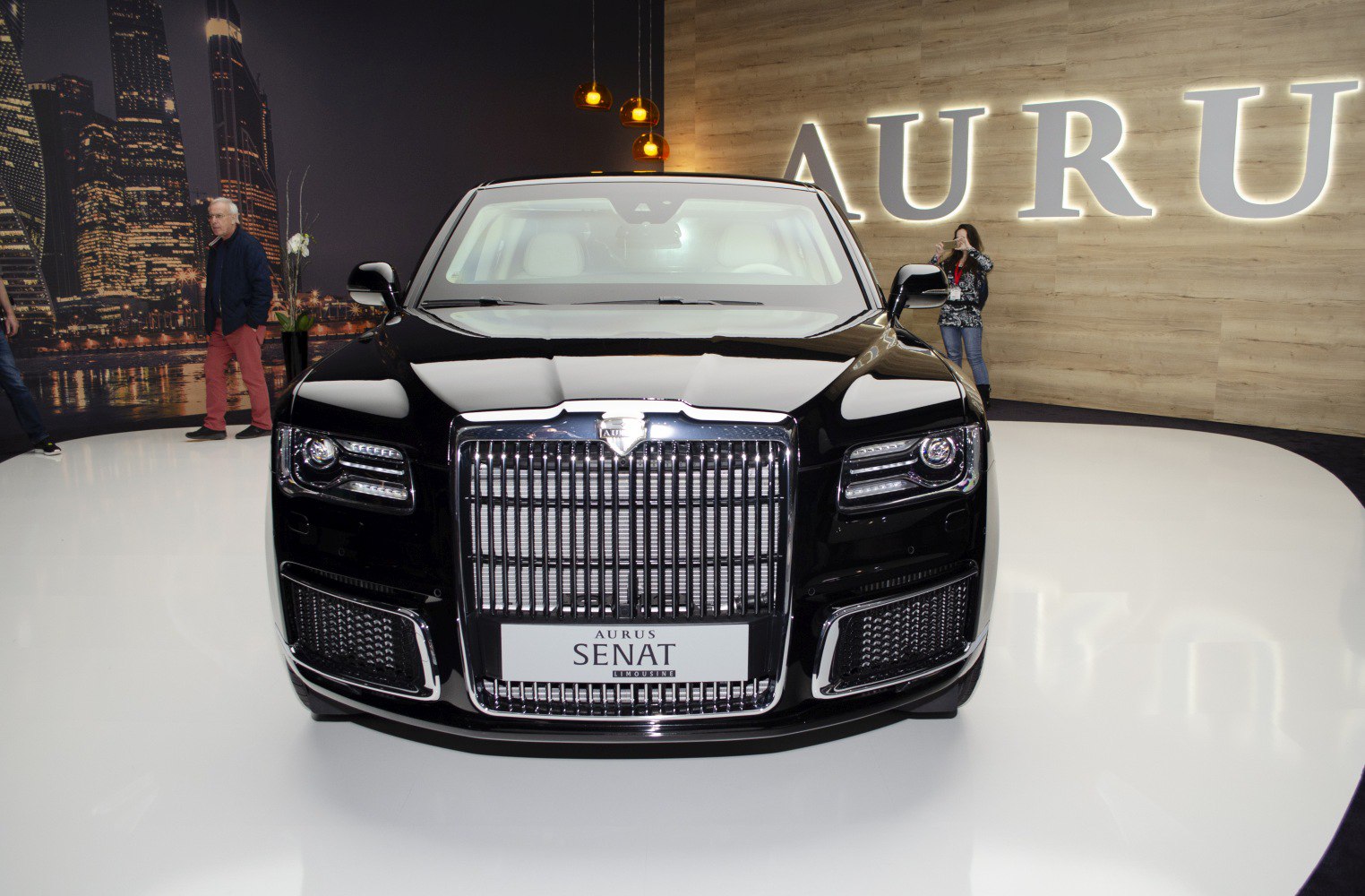 luxury sedan front grille and LED headlights