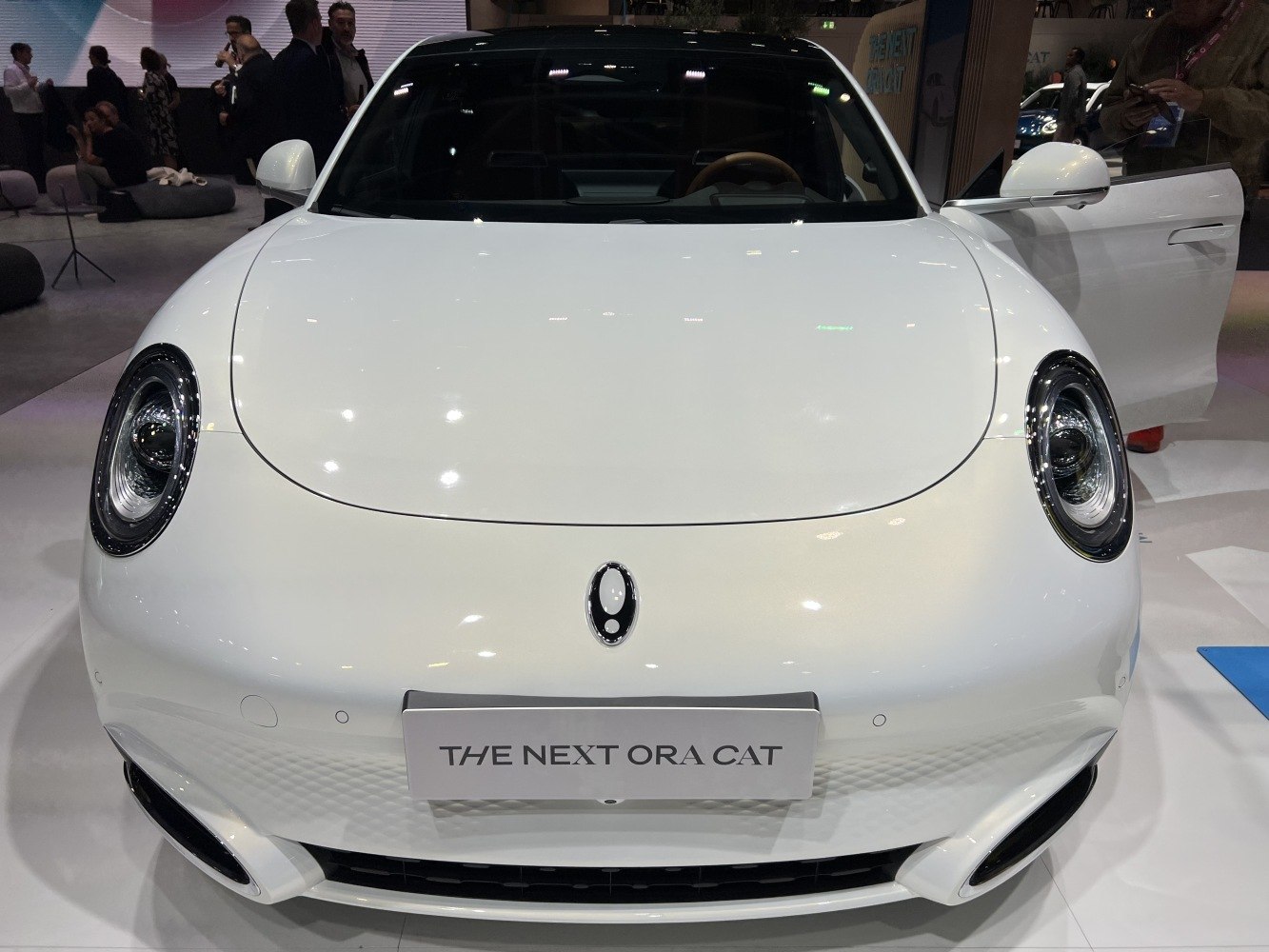Distinctive circular headlights and smooth hood front view