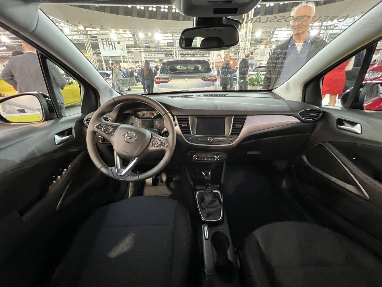 Modern car interior with dashboard and steering wheel