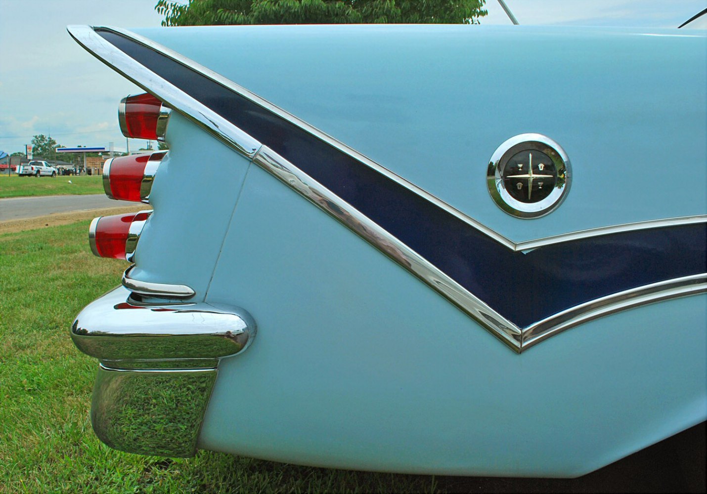 1959 vintage tailfin with tri-tail lights and chrome trim