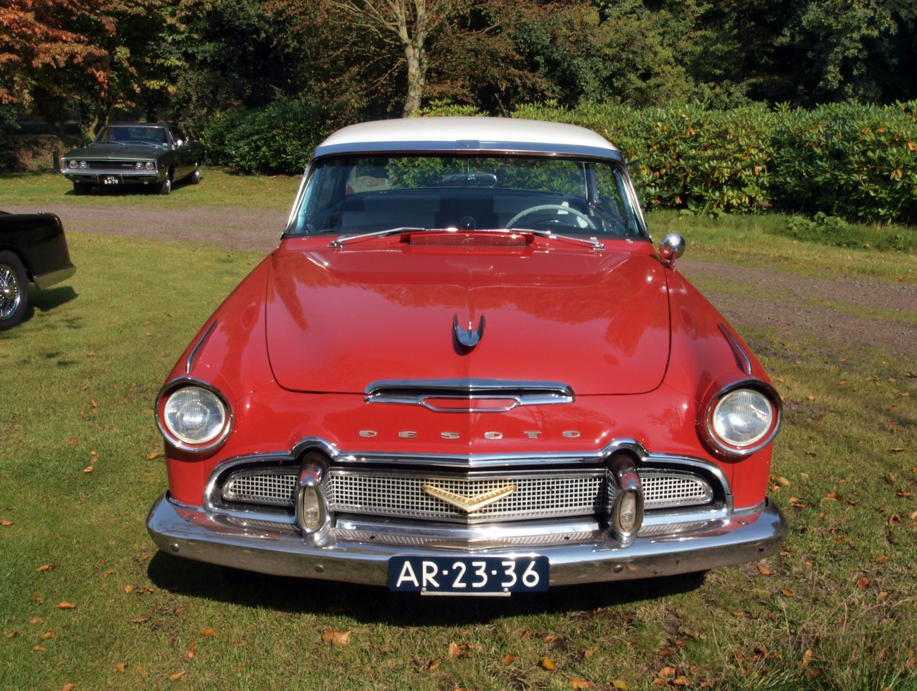 Classic vintage front with distinctive grille and rounded headlights