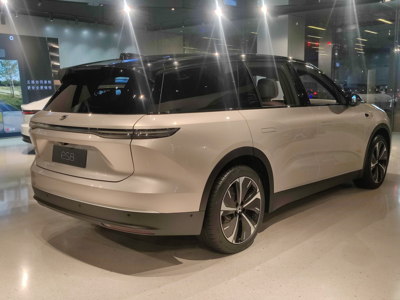 Sleek rear and side view of electric SUV with modern tail lights