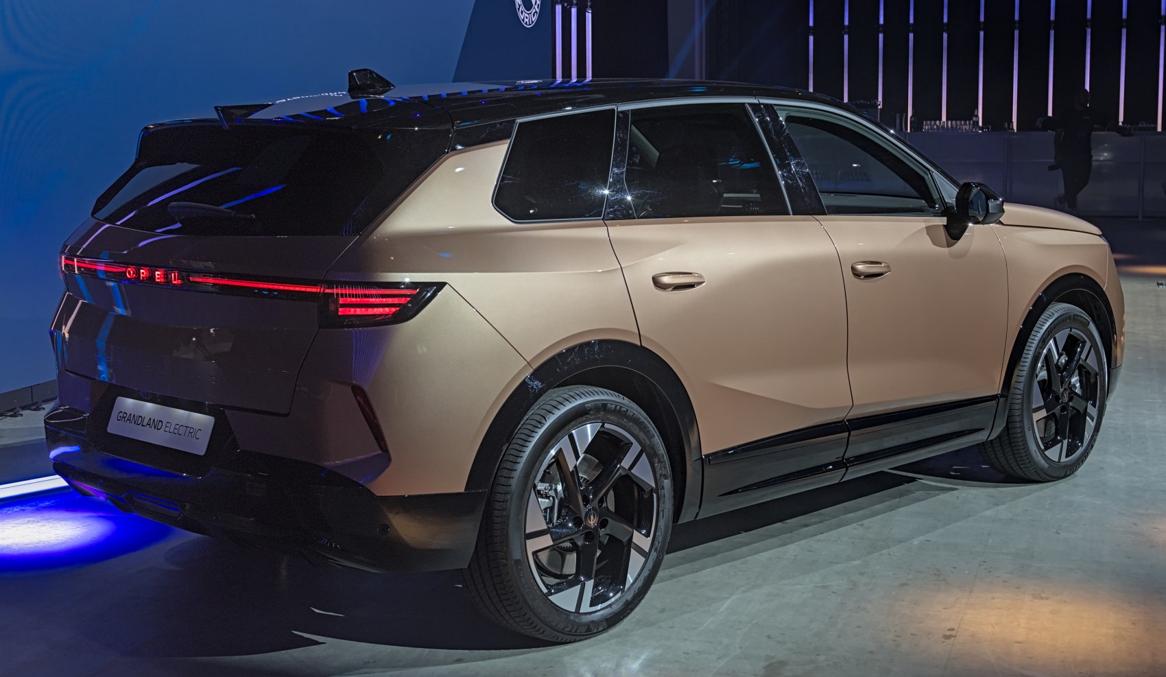 Rear and side profile of 2024 electric SUV with LED taillights and black roof