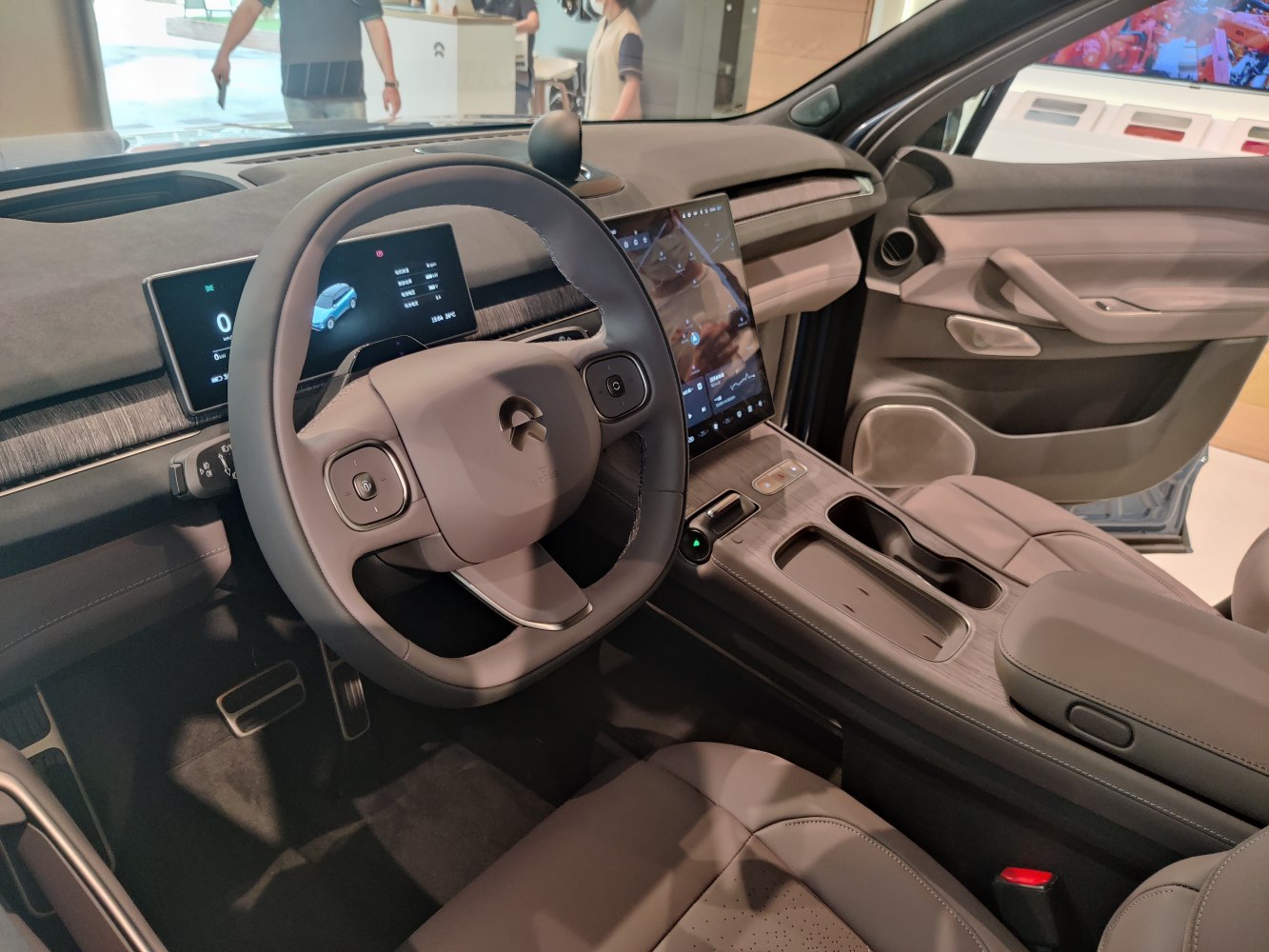 Modern steering wheel, digital dashboard, infotainment touchscreen