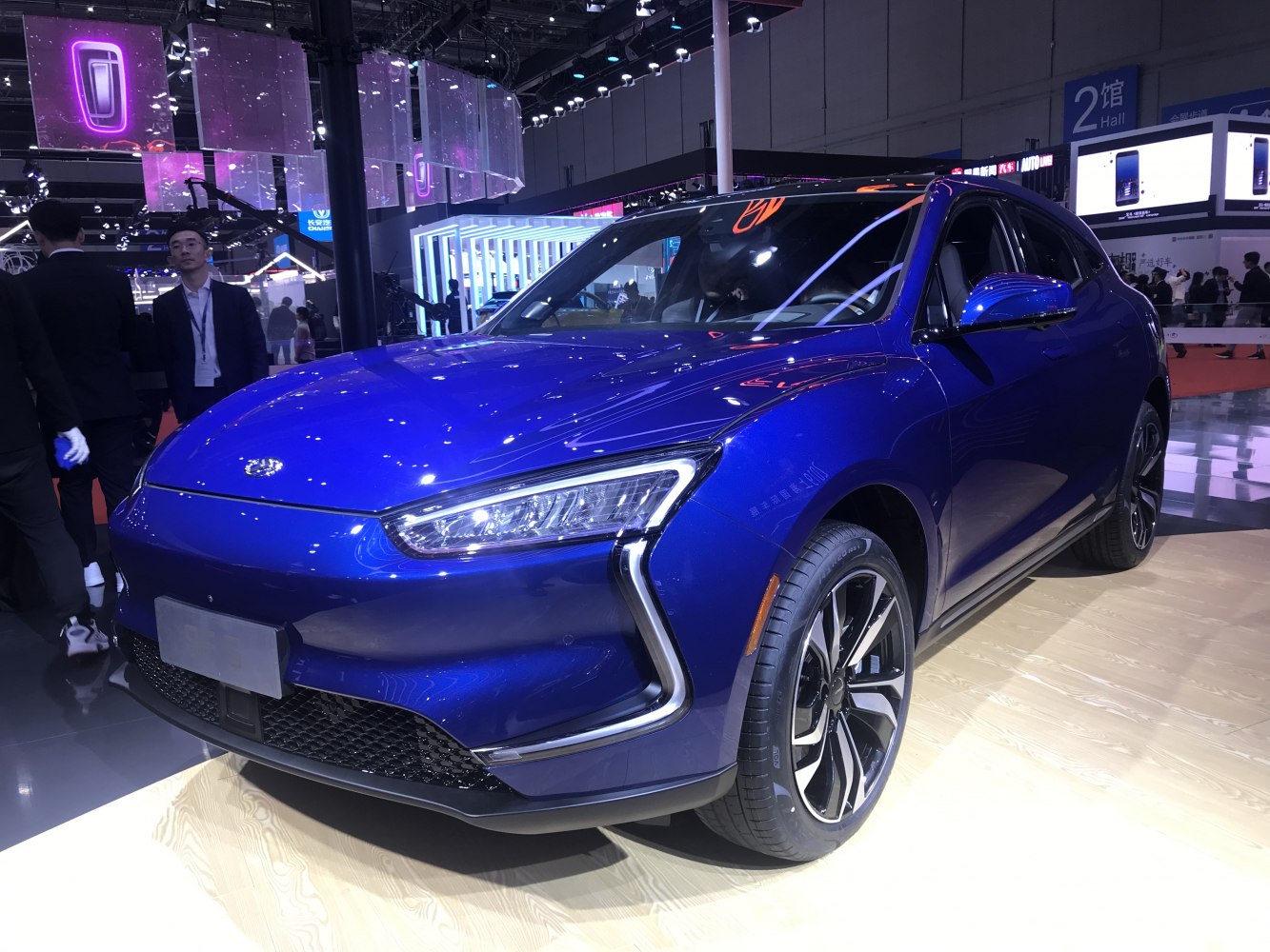 Electric SUV front view with LED headlights and alloy wheels