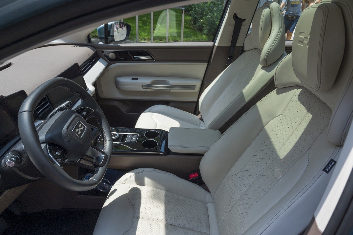 Luxury interior with multifunction steering wheel and central console