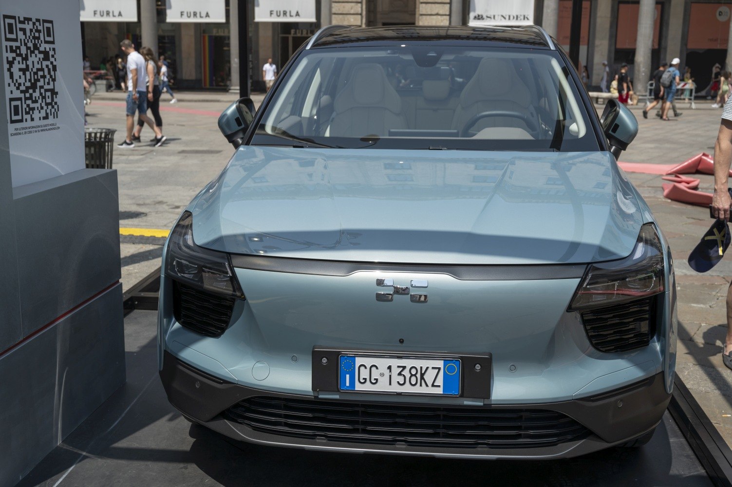 Modern front fascia and LED headlights of an electric SUV