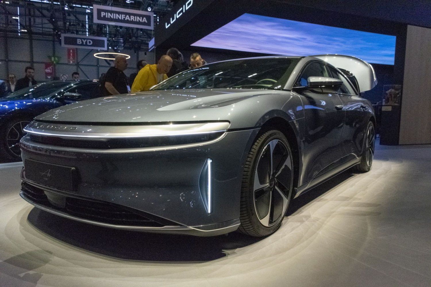 Sleek front view with LED headlights and aerodynamic design.