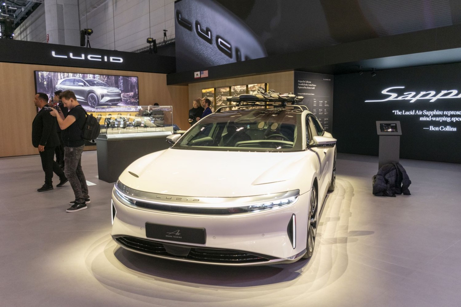 Sleek front view with LED headlights and luxury sedan design