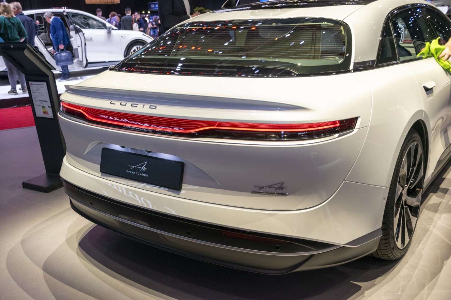 Close-up of sleek rear design with distinct LED tail light of modern electric sedan