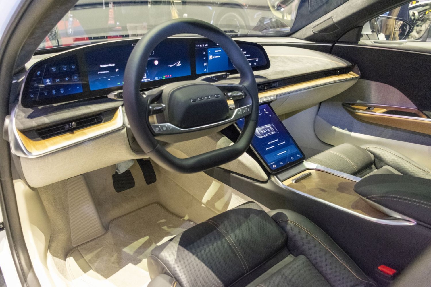Digital dashboard, touchscreen console, premium electric car interior