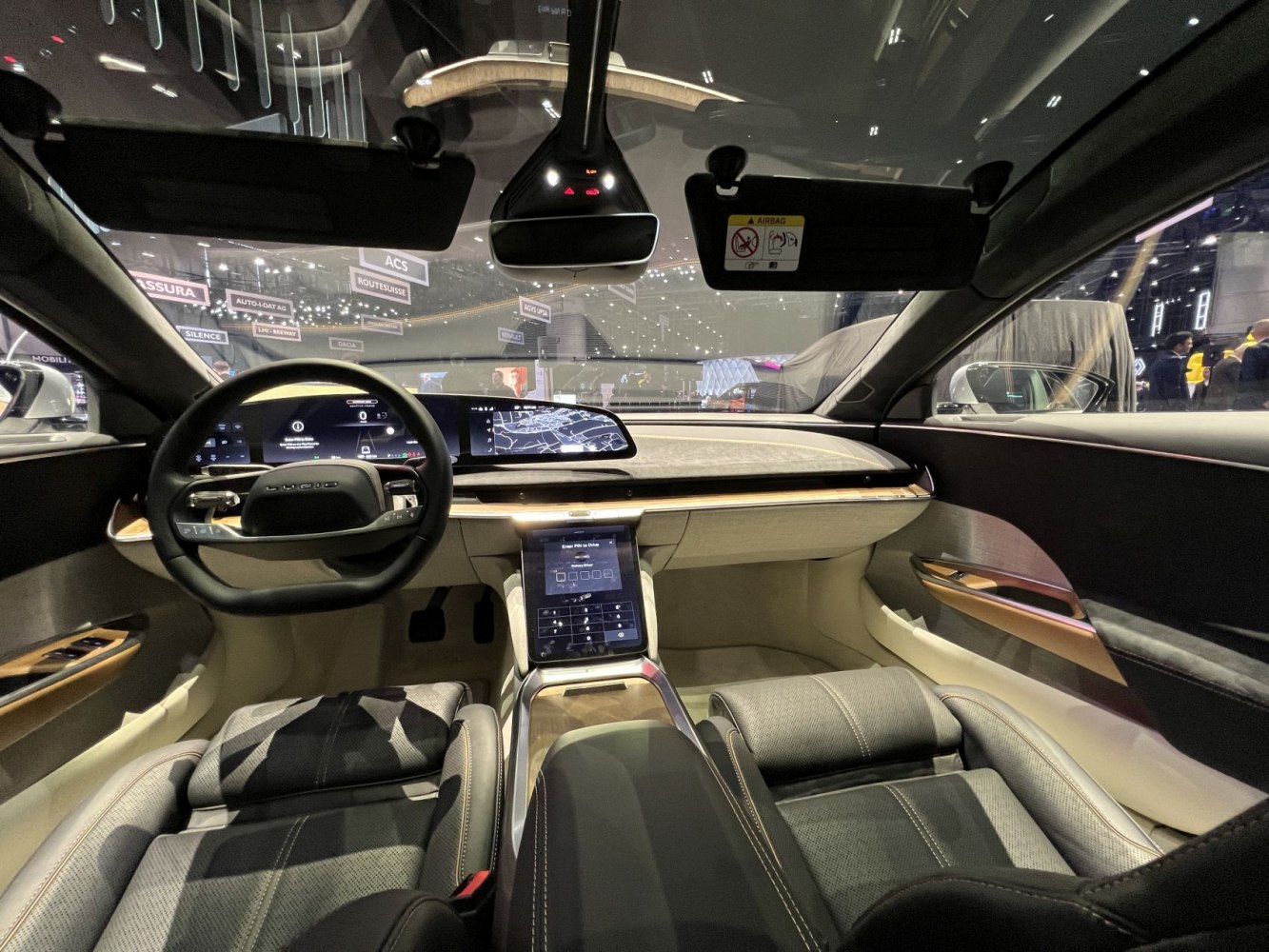 Modern dashboard with digital displays and touchscreen control panel