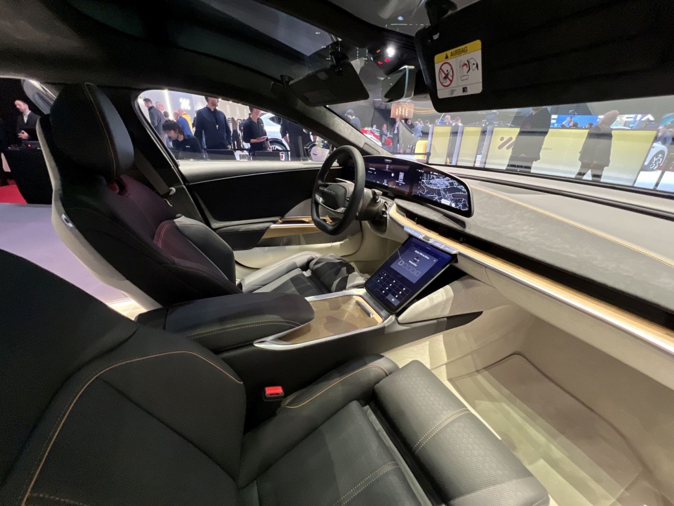 Luxury car interior with digital dashboard and touchscreen display