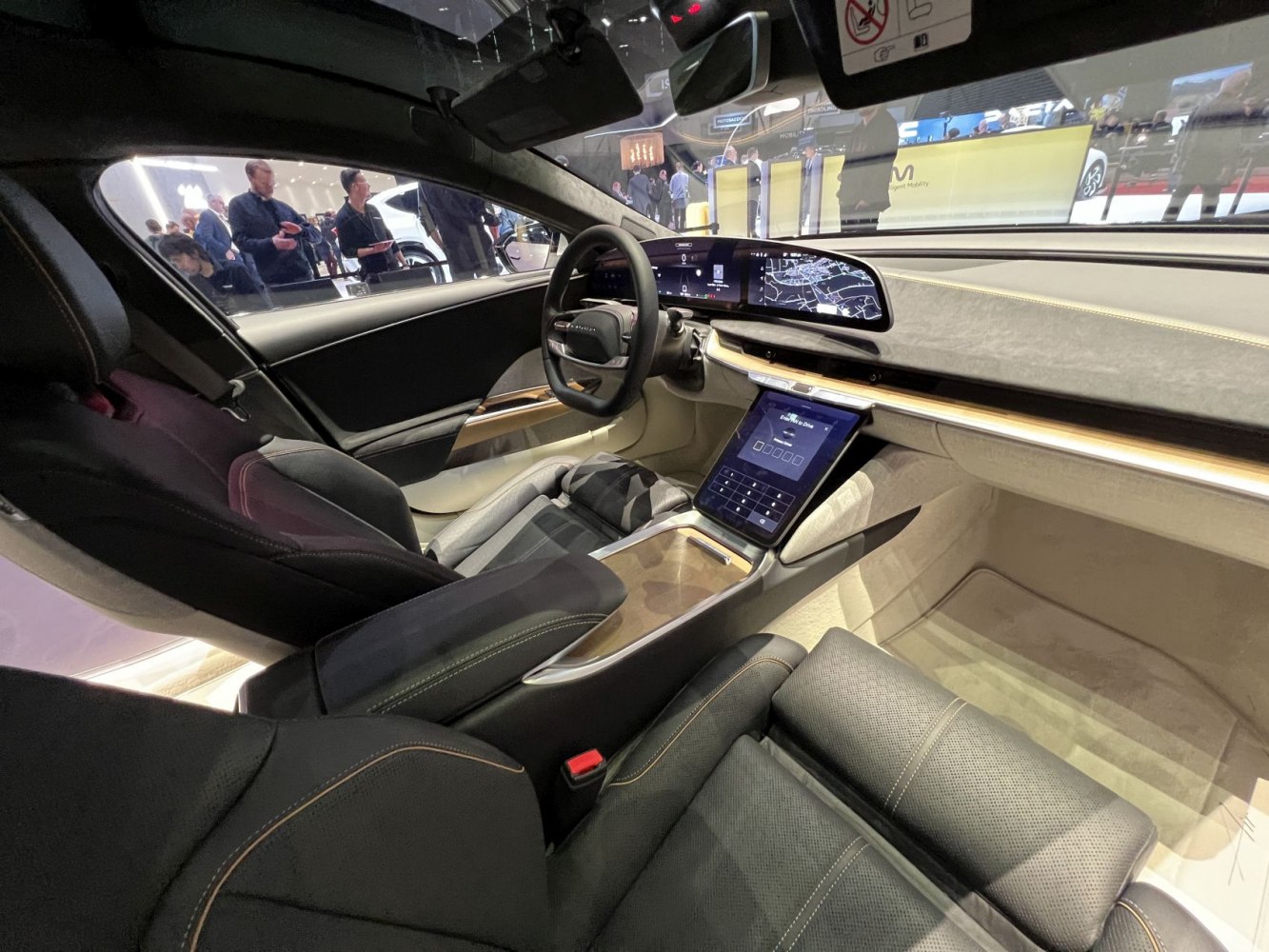 Digital dashboard and touchscreen center console in luxury car interior
