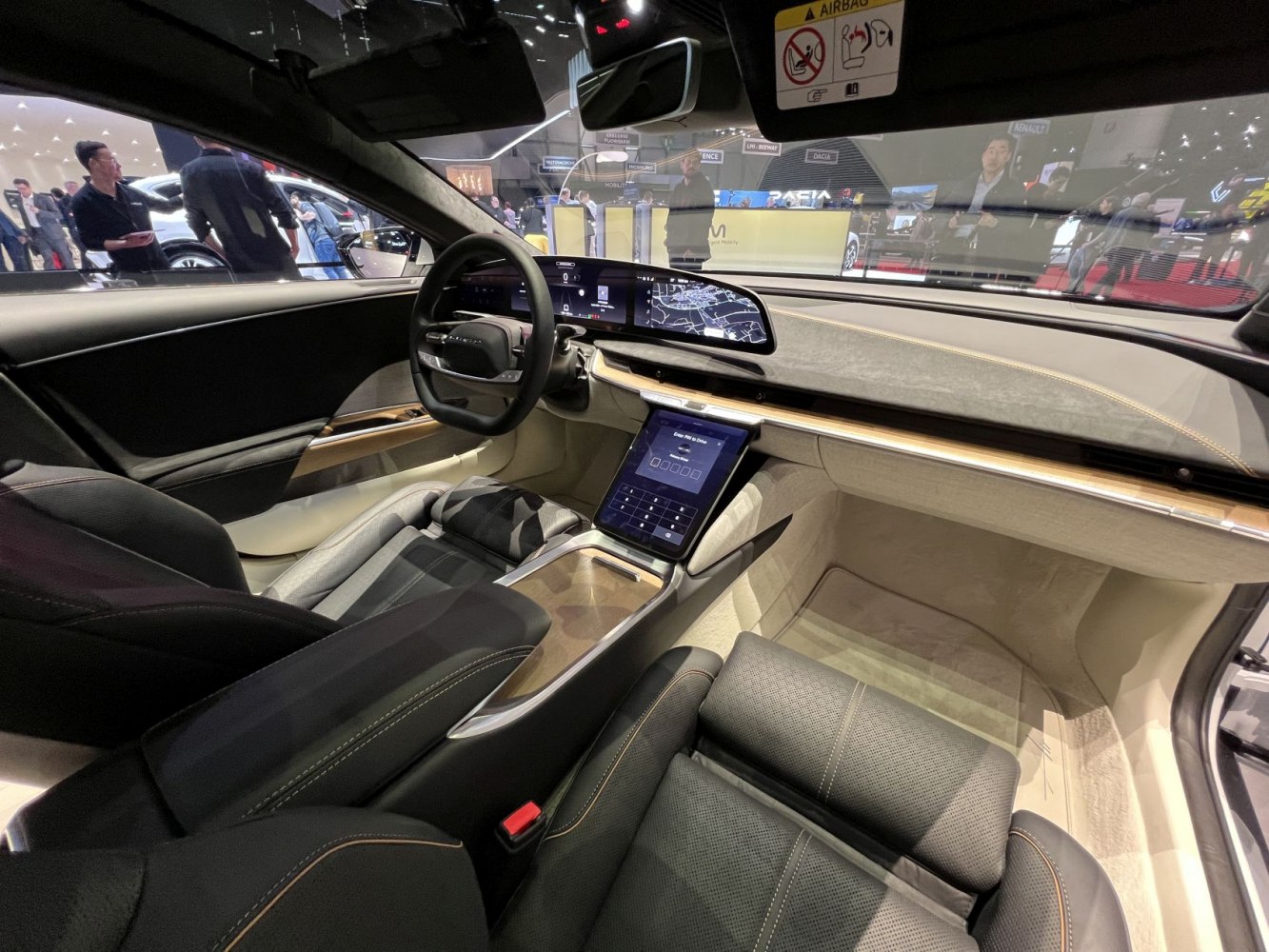 Digital dashboard and touchscreen control panel in luxury car interior