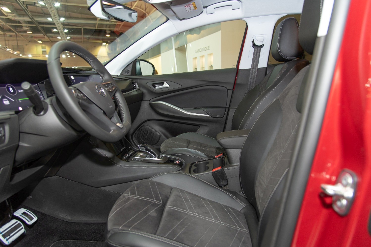 Modern car interior with ergonomic seats and digital dashboard
