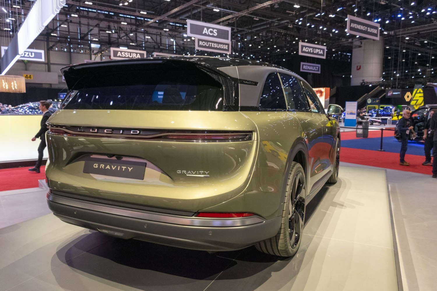 Rear view of electric SUV with sleek taillights and aerodynamic design