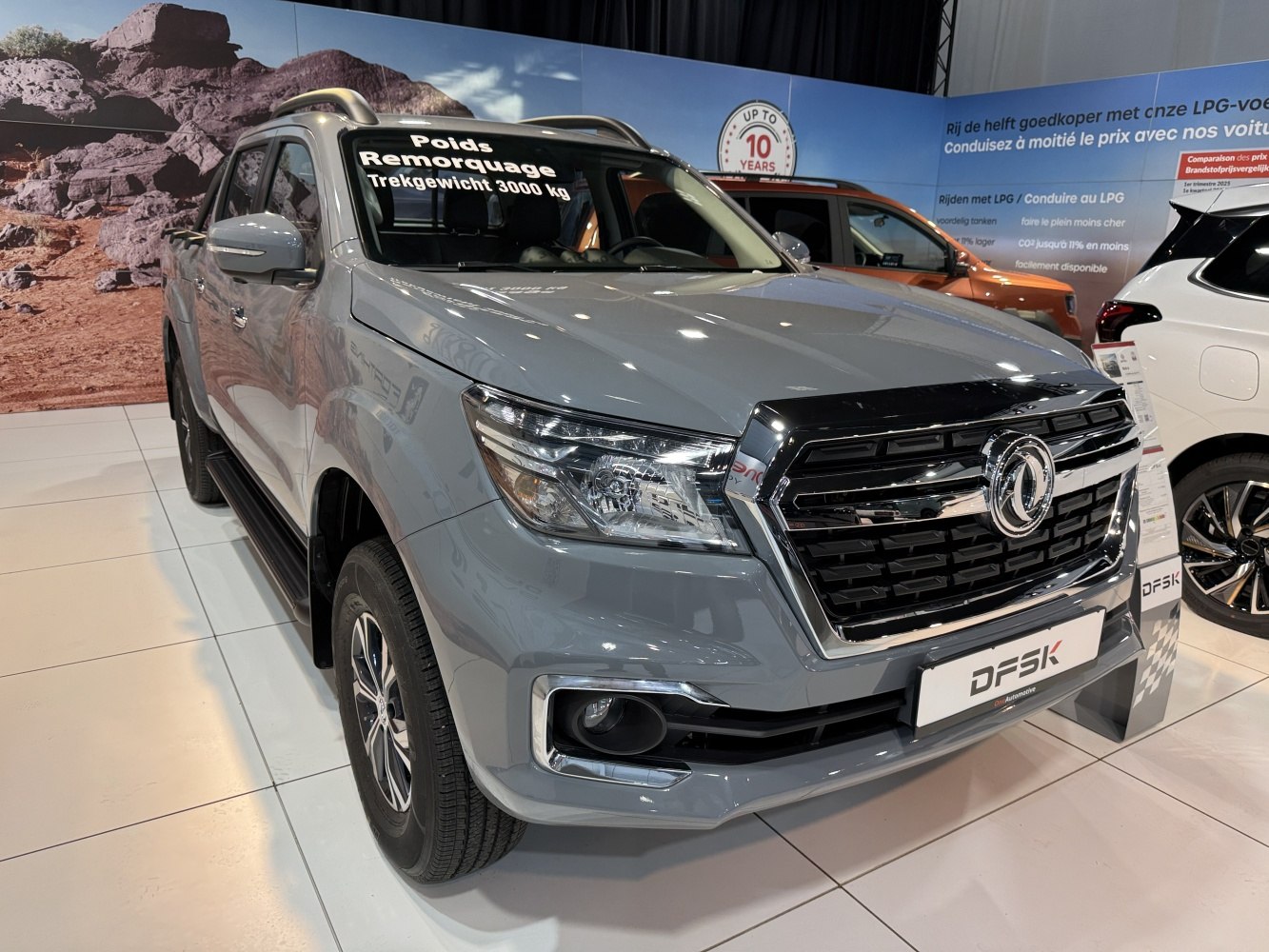 Front view of pickup with LED headlights and bold grille