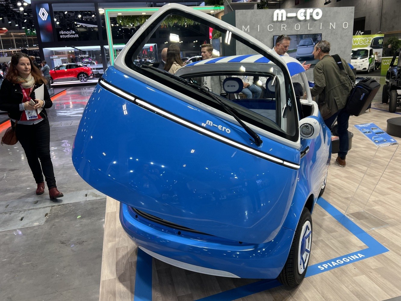 Close-up of Micro Microlino 2.0 front-opening door