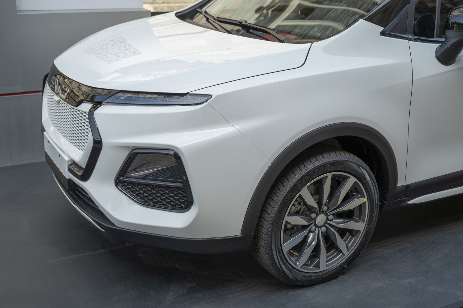 Front section featuring headlight, grille, and alloy wheel.