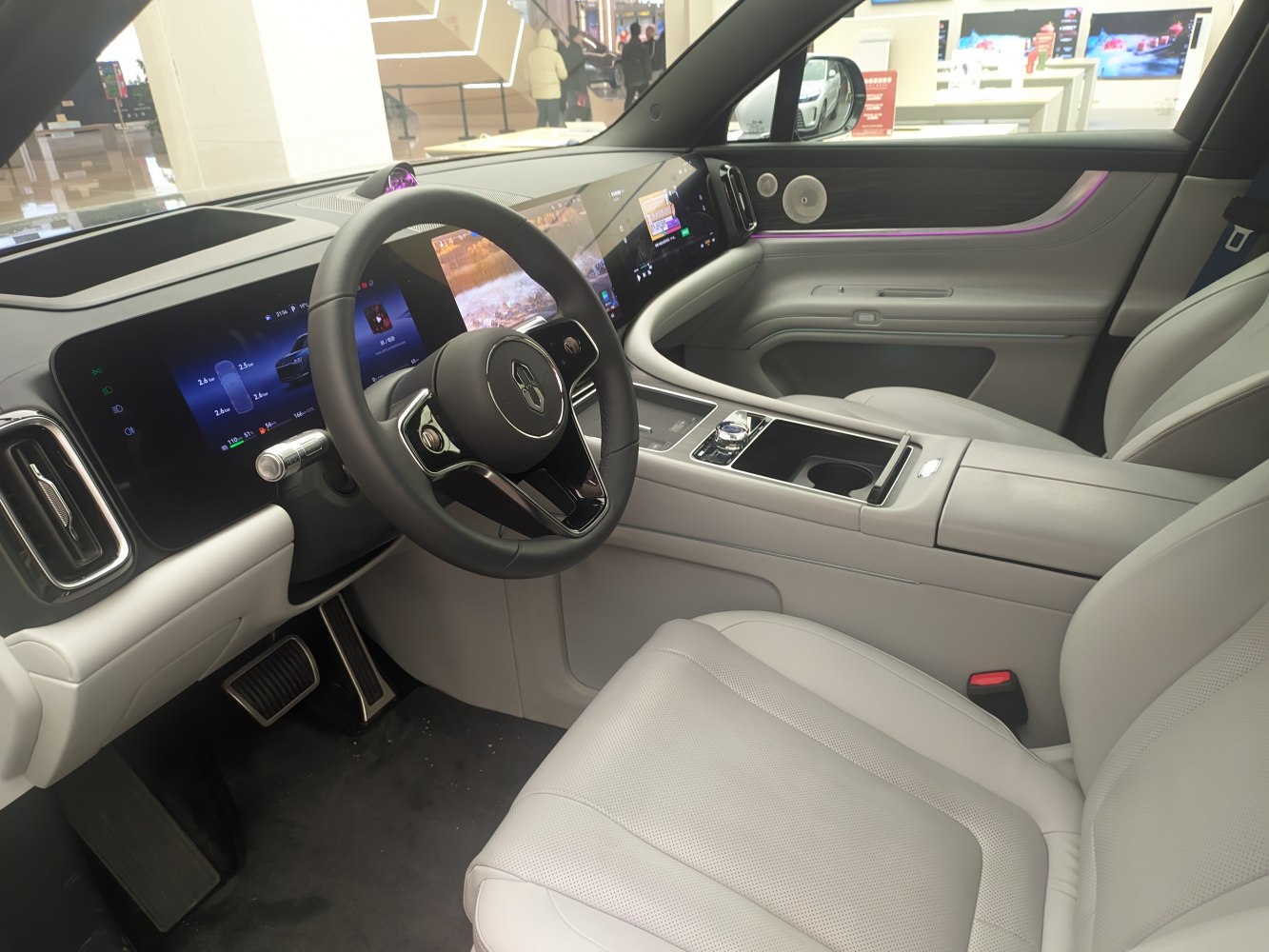 Digital dashboard and ambient lighting in luxury car interior