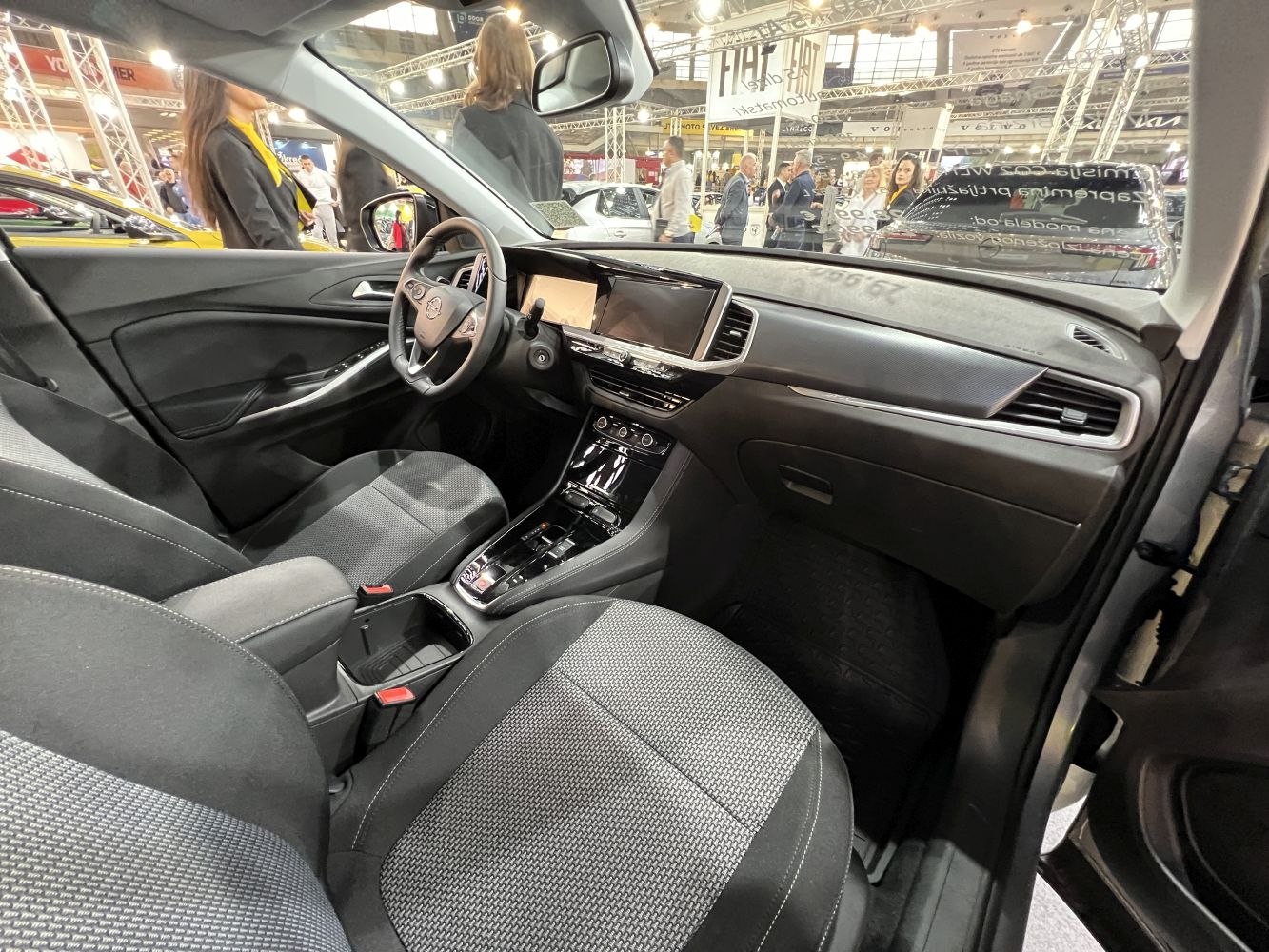 Modern car interior with digital dashboard and center console
