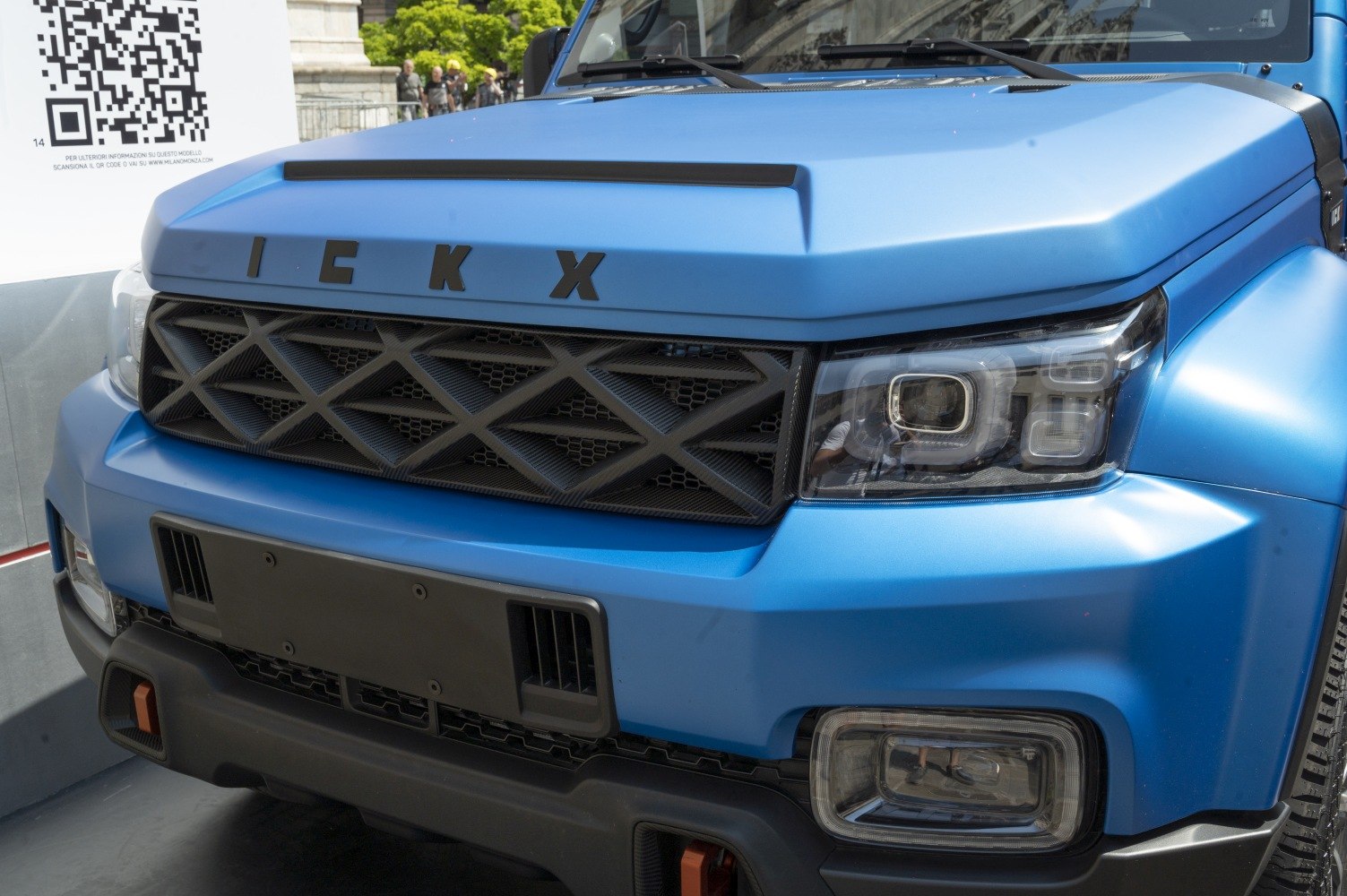 Close-up of front grille and LED headlight design